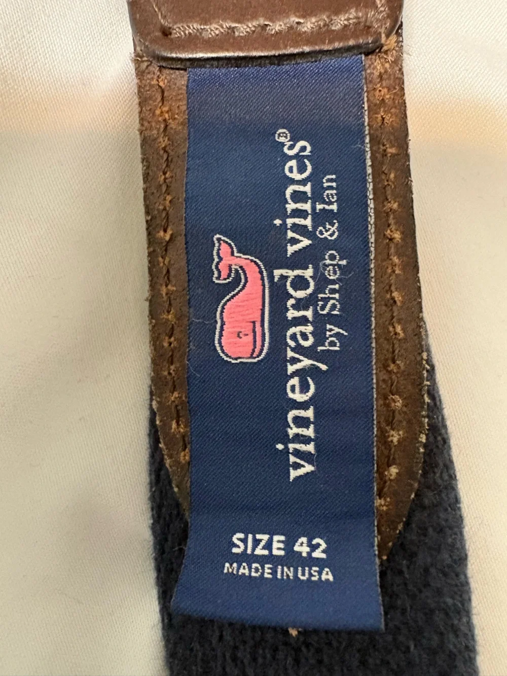 Vineyard Vines Yellow Patterned Webbing Belt with Brown Leather Trim